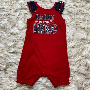 Way to Celebrate! Patriotic Ruffle Sleeve Onesie “Daddy is my Hero” Size 12M